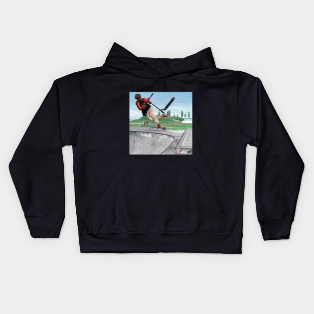 German Kobold Scooter Tricks Fantasy Artwork Kids Hoodie by Helms Art Creations